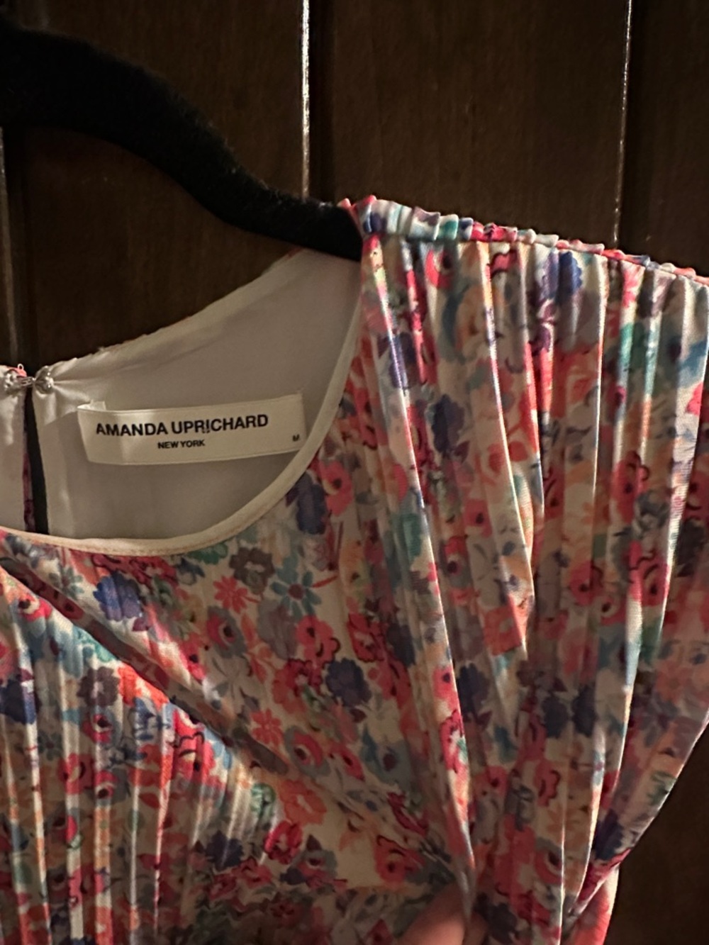 Amanda Uprichard Floral Pleated Mini Dress in White, Pink, Blue - Picture 3 of 9